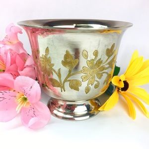 Vintage Two Tone Brass Etched Floral Pedestal Vase Tabletop Decor